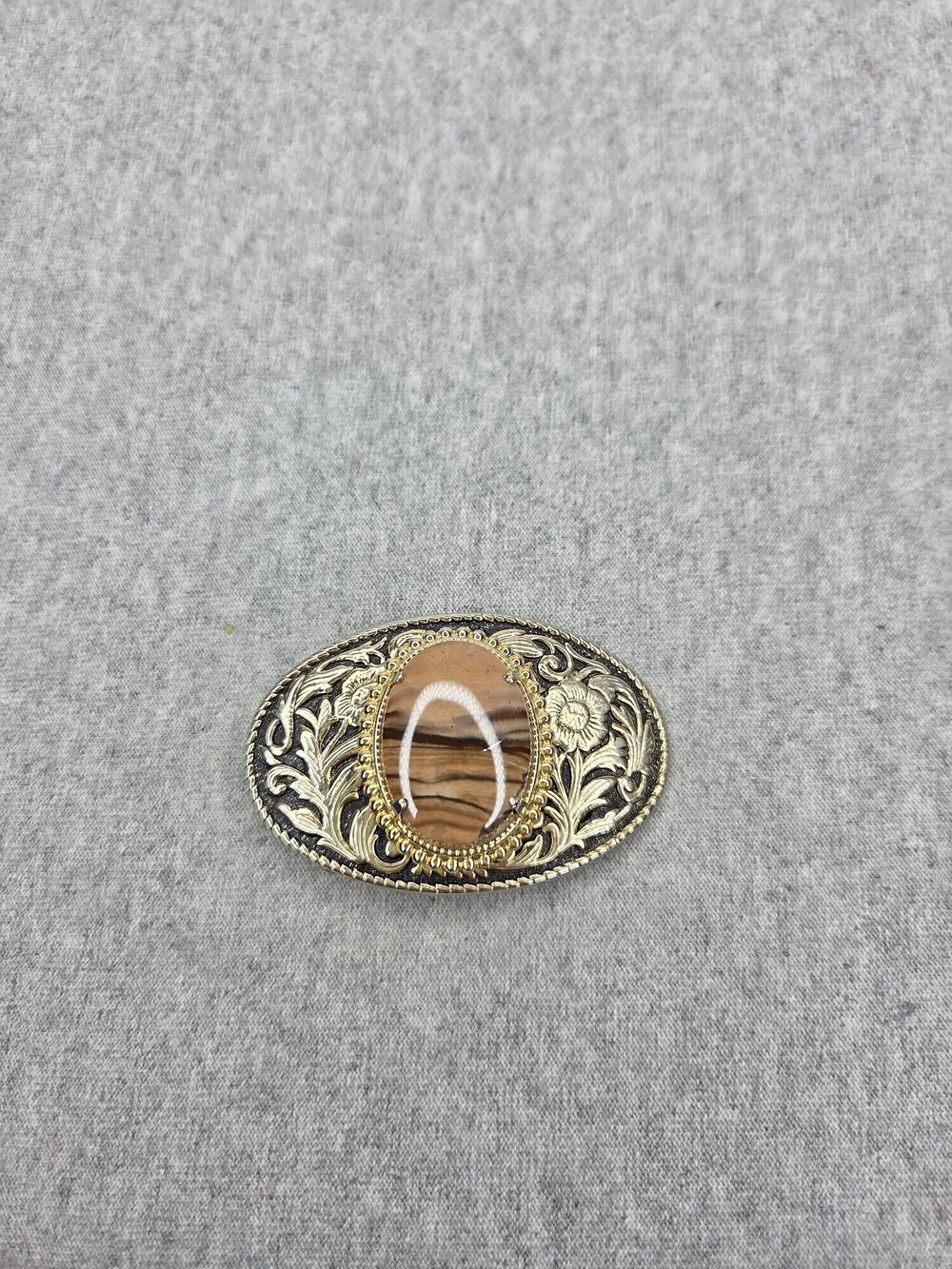 Vintage Jasper Agate Stone Belt Buckle Silver Gold Tone Western Oval Womens - Picture 4 of 9